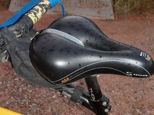 GDMBR: A few recent Rain drops on the seat.